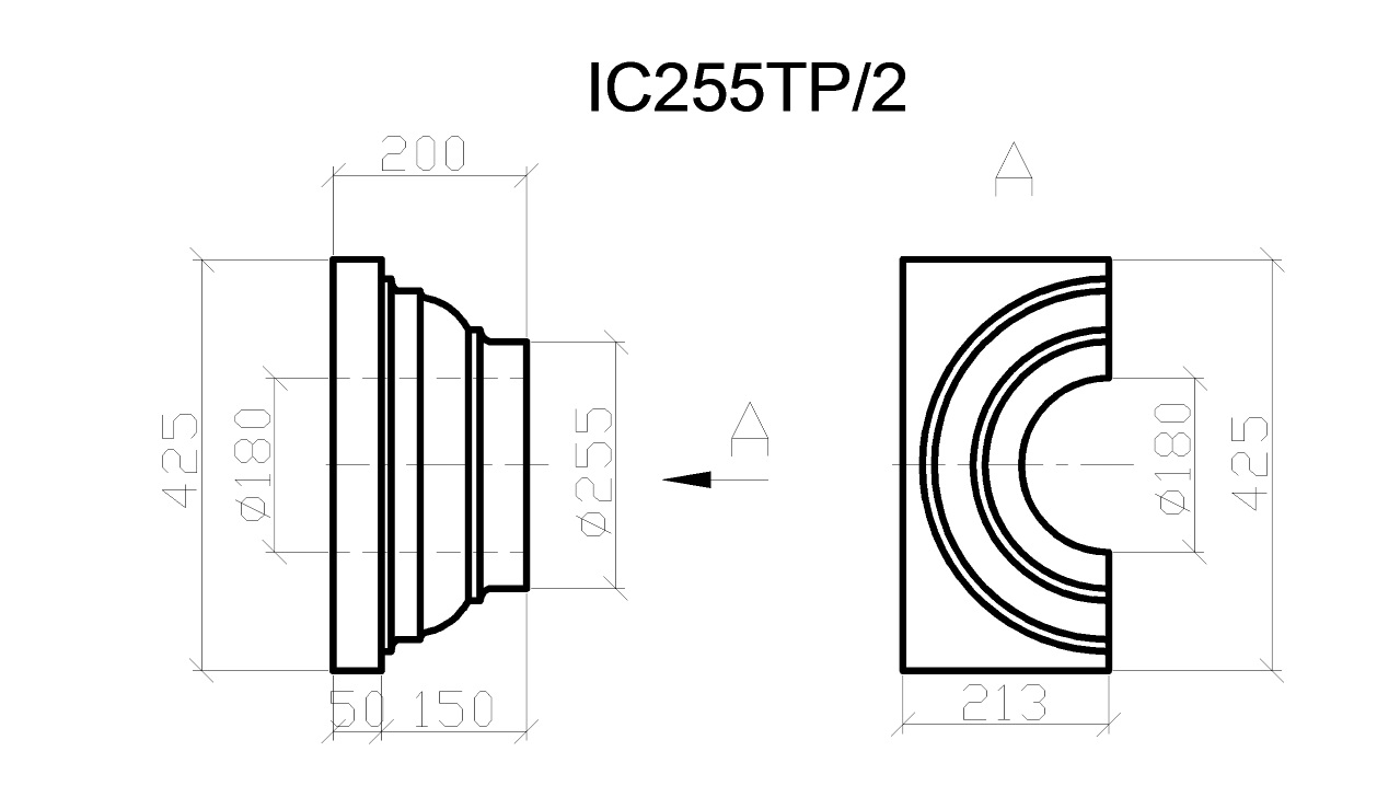IC255TP_2, полукапитель тосканской колонны D255мм с плинтом, (dвнутр=180мм)