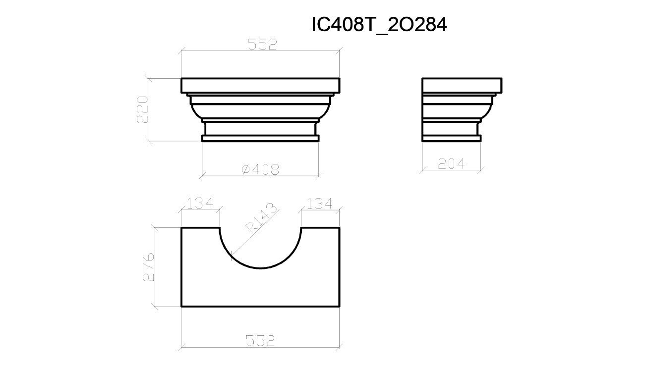 IC408T_2O284, полукапитель колонны D408мм h220мм (dвнутр =284мм)