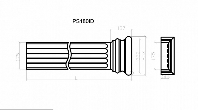 PS180ID, пилястра ионическая H180мм нижний сегмент с основанием и пьедесталом