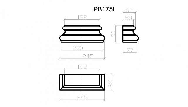 PB175I, база ионических пилястр шириной 175-190мм, высотой 84мм