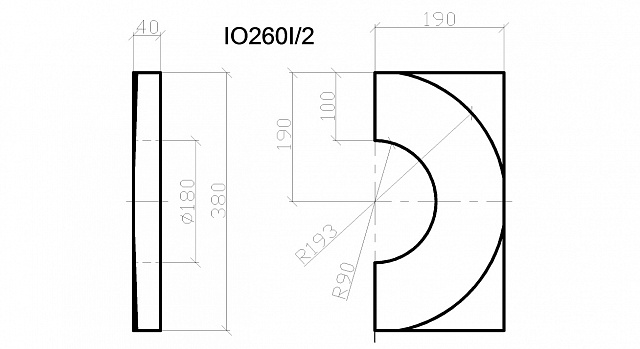 IO260I_2, полупьедестал прямоугольный для колонн D280-255, H=40мм (dвнутр =180мм)