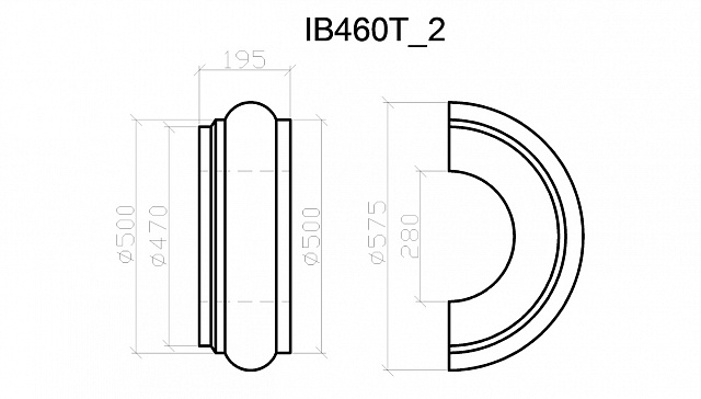 IB460T_2, полуоснование округлое для колонн D460мм, H=195мм (dвнутр =280мм)