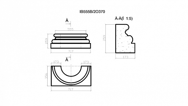 IB555B_2O370, полубаза колонны D555мм, d370мм