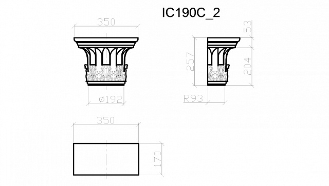 IC190C_2, полукапитель коринфская D190мм, h=255мм