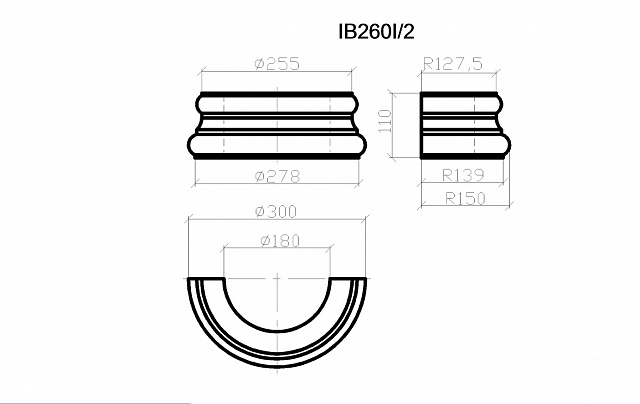 IB260I_2, полуоснование для ионических и тосканских колонн D260, (dвнутр=180мм)